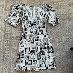 Reformation Temecula Linen Mini Dress Comic Newsprint Sz 2